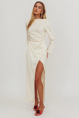 Loveland Long Sleeve Cowl Back Maxi Dress Beige