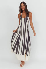 Florie Scoop Neck Halter Maxi Dress Stripe Black