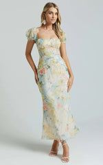 Debina Maxi Dress - Sweetheart Neckline Short Sleeve Dress in Yellow