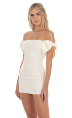 Off Shoulder Bow Sleeves Dress in Ivory