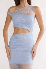 Havira Lace Overlay Cut-Out Maxi Dress Blue