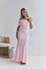 Sea And Selfies Off Shoulder Maxi Dress Pink