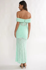 Silver Moon Off-Shoulder Maxi Dress Floral Mint