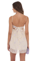 Embroidered Floral Babydoll Dress in Ivory