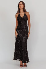 Your Affections Rosette Ribbon Embellished Maxi Dress Black