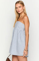 Anderson Blue Stripe Strapless Mini Dress