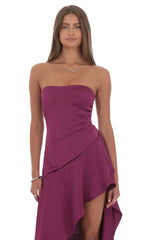 Satin High Low Maxi Dress in Plum