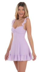 Ruffle Strap Fit and Flare Dress in Lavender