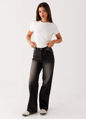 Back Again Straight Leg Denim Jeans - Charcoal Wash