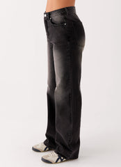 Back Again Straight Leg Denim Jeans - Charcoal Wash