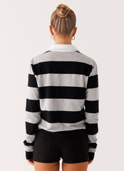 Beckett Polo Top - Grey Black Stripe