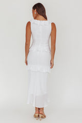 Arrabel Ruffle Trim Bust Tie Maxi Dress White