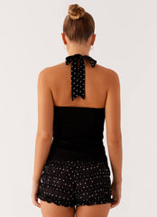 Channel Bustier Top - Black Polka Dot