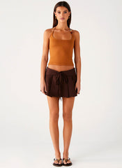 Dalia Dusk Pleated Mini Skirt - Chocolate
