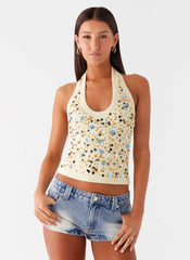 Eye Contact Sequin Halter Top - Yellow