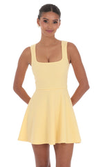 Back Bow A-Line Dress in Yellow