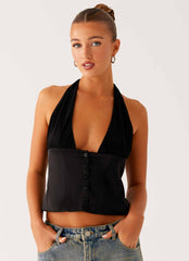 Lets Pretend Halterneck Top - Black