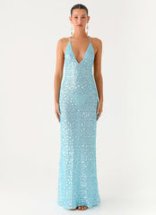 Ocean Views Sequin Maxi Dress - Blue
