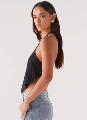 Rexi Halter Denim Top - Washed Black