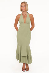 Robyn Halterneck Maxi Dress - Olive Green
