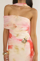 Carrisa One-Sleeve Maxi Dress Floral Pink