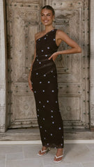 Cataleya Maxi Dress - Brown/Blue Polka Dot