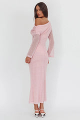 Alivya Asymmetric Neckline Knit Maxi Dress Pink