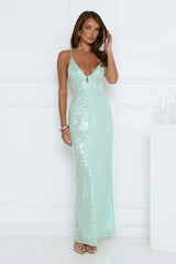 Starlit Shores Sequin Maxi Dress Seafoam
