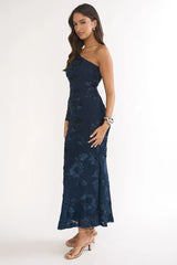 Deanna One-Shoulder Sleeve Maxi Dress Embellished Navy