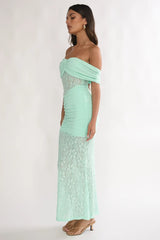 Silver Moon Off-Shoulder Maxi Dress Floral Mint