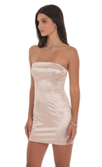Satin Strapless Bodycon Dress in Champagne