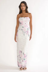 Kaela Crochet Overlay Maxi Dress Floral Pink