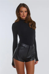 Your Temptation Faux Leather Mini Shorts Black