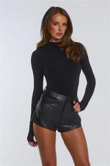 Your Temptation Faux Leather Mini Shorts Black