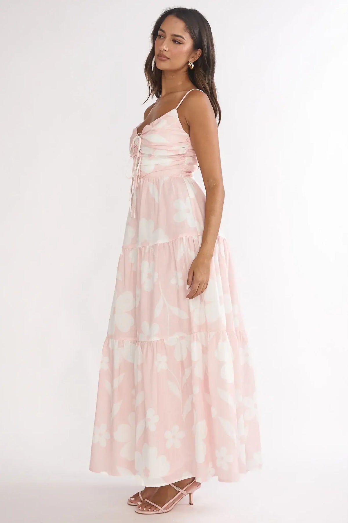 Darelle Tied Bodice Maxi Dress Floral Pink