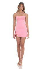Satin Cowl Neck Dress in Pink