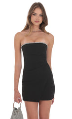 Strapless Rhinestone Bodycon Dress in Black