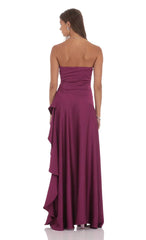 Satin High Low Maxi Dress in Plum