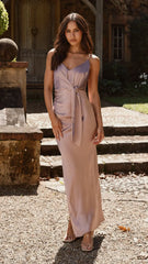 Yasmeen Tie Front  Maxi Dress - Dusty Pink