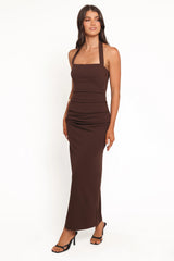 Ongelique Halterneck Maxi Dress - Brown