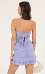 Striped Ruched Bodycon Dress in Purple