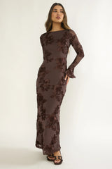 Helsi Long Sleeve Embellished Maxi Dress Brown
