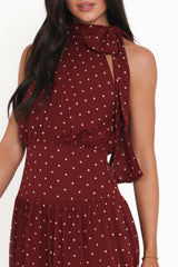 Leona Halterneck Maxi Dress - Red Polka Dot