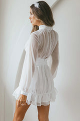 Mandalay High Neck Long Sleeve Waistband Dress White
