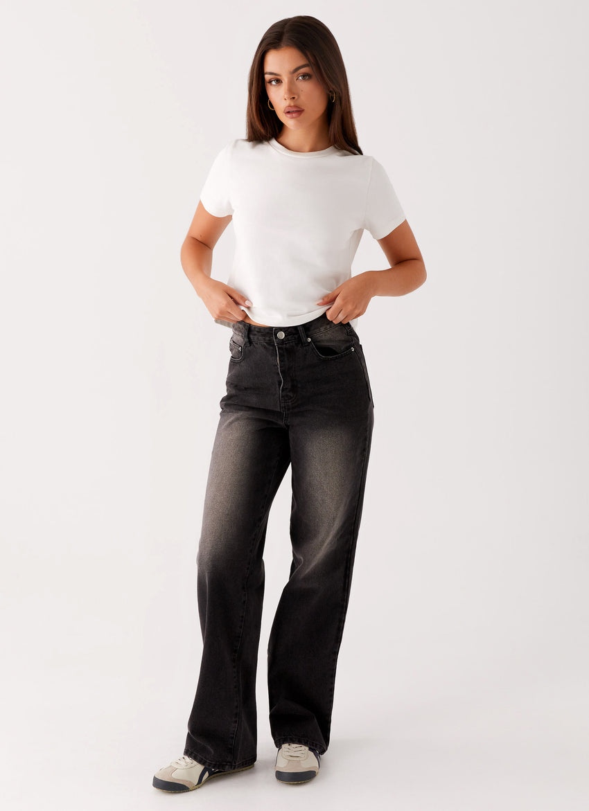 Back Again Straight Leg Denim Jeans - Charcoal Wash