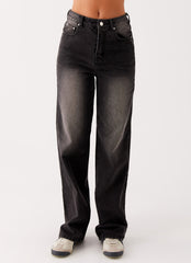 Back Again Straight Leg Denim Jeans - Charcoal Wash