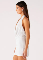 Back Cut Out Beaded Sequins Mini Dress - Ivory