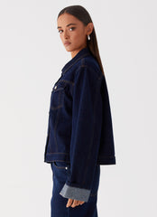 Back Again Oversized Denim Jacket - Blue