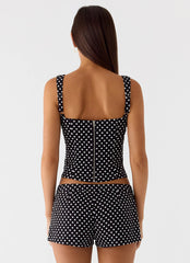Coastline Bustier Top - Black Polkadot
