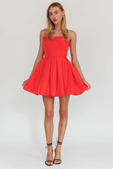 Loveless Strapless Flared Mini Dress Red